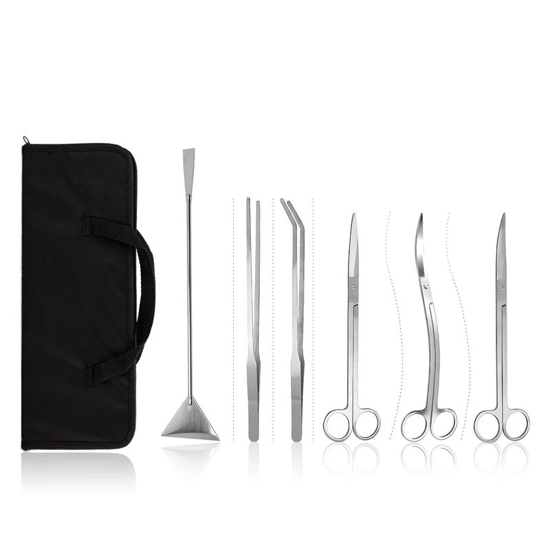 BornFeel Aquascaping Tools 7 in 1 Kit Aquarium Plant Scissors Tools Set Curved & Waved Scissor Tweezers Spatula Stainless Steel Anti Rust Tools for Fish Tank Cleaning Plant Trimming - Image 1